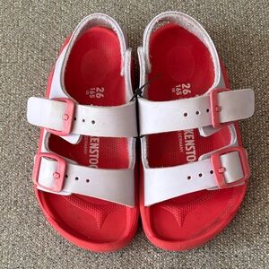 Birkenstock Kids Red and White Buckle Sandals